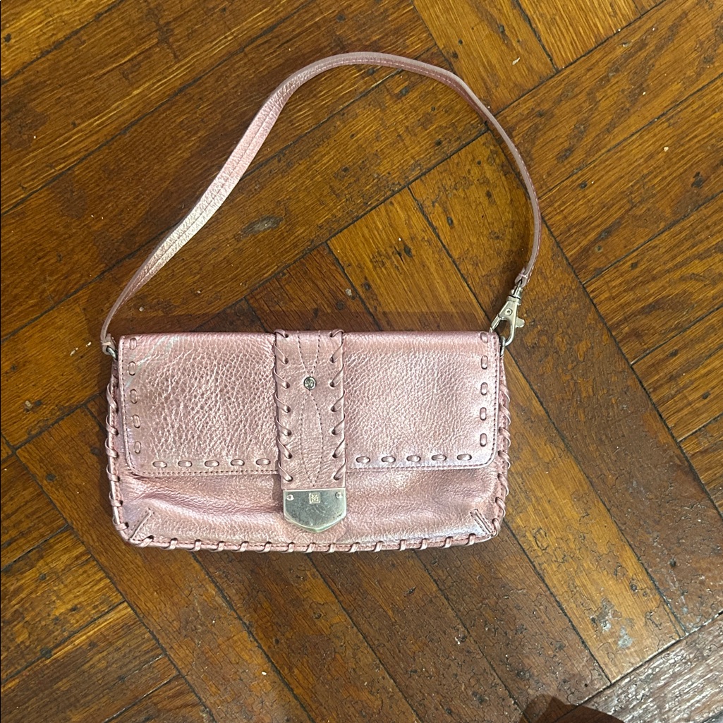 Michael Kors Pink Foil Mk Signature Lg Clutch Purse
